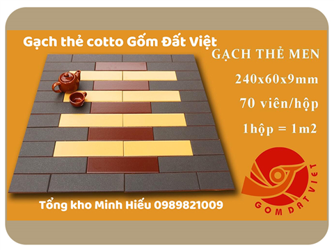 Gạch thẻ Gốm Đất Việt kt 60x240 mm màu xám đậm